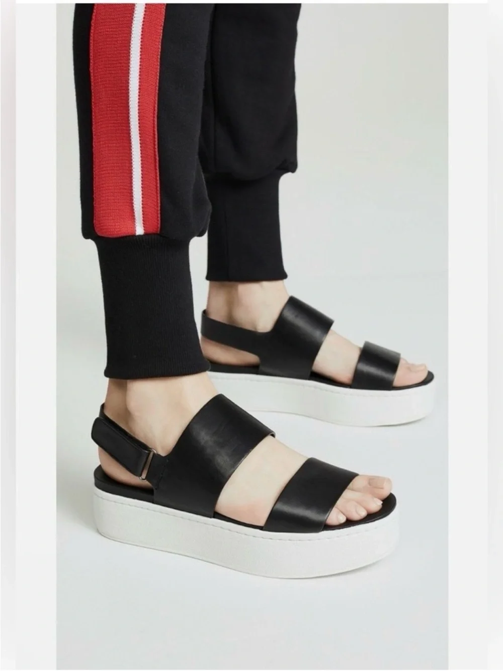 VINCE Westport Black Platform Sandals with White Sole